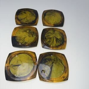 Vintage Amber Lucite Coaster Set 6 Tortoise Shell Acrylic Rope Coil MCM